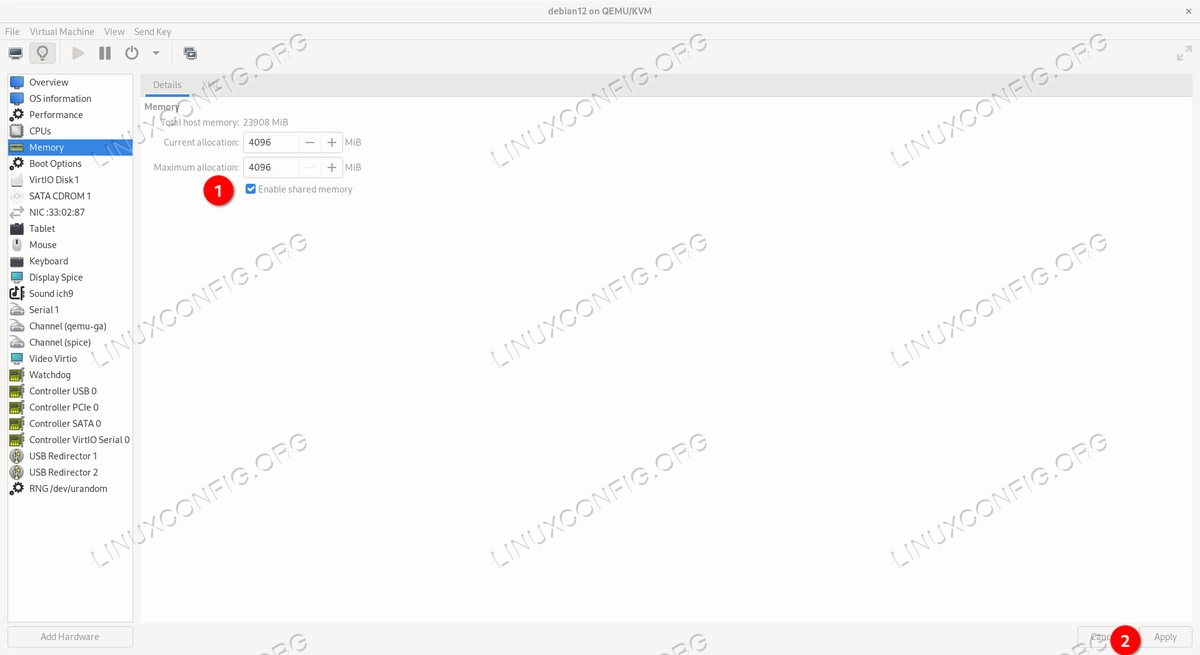 Enabling shared memory on the virtual machine