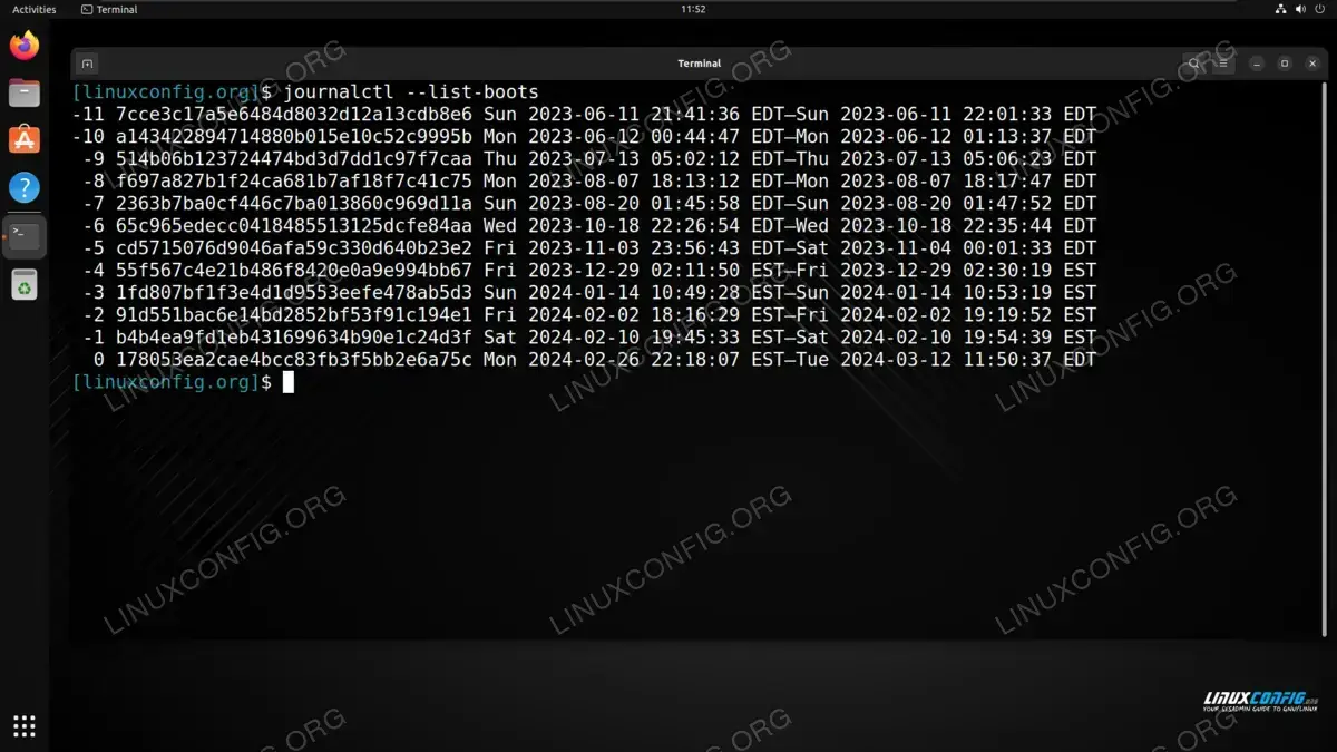 Viewing the past boot logs with journalctl