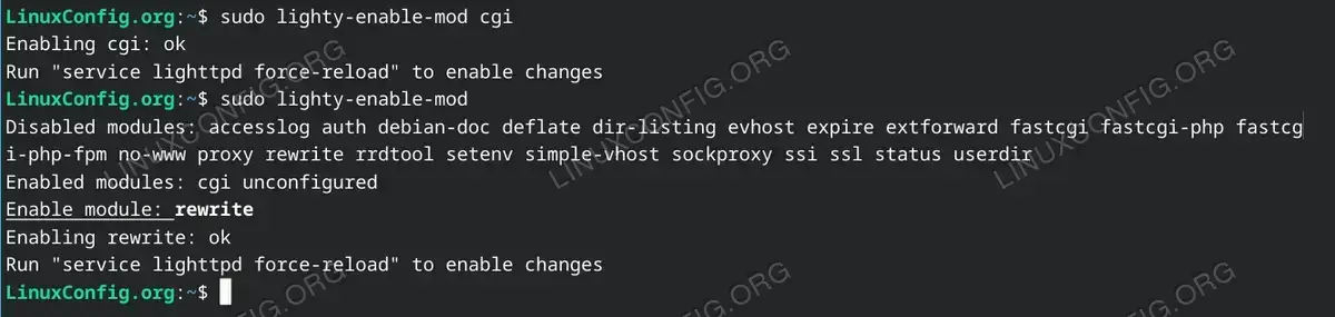 Enable additional Lighttpd modules