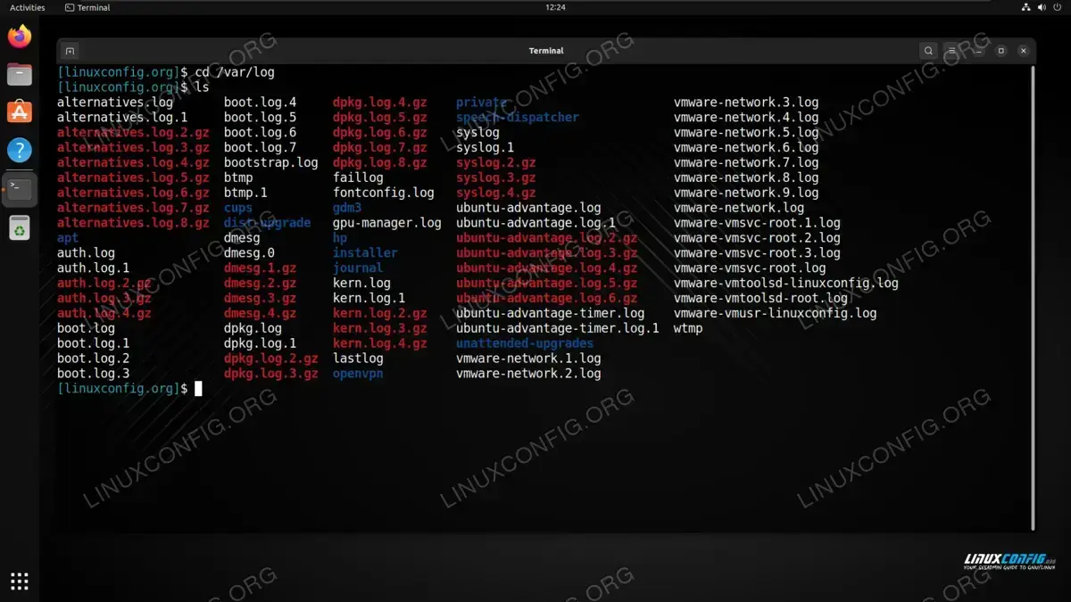 Viewing the /var/log directory in Ubuntu