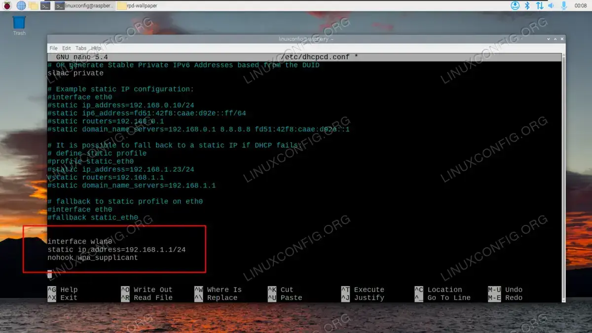 Configuring static IP address for the wlan0 interface