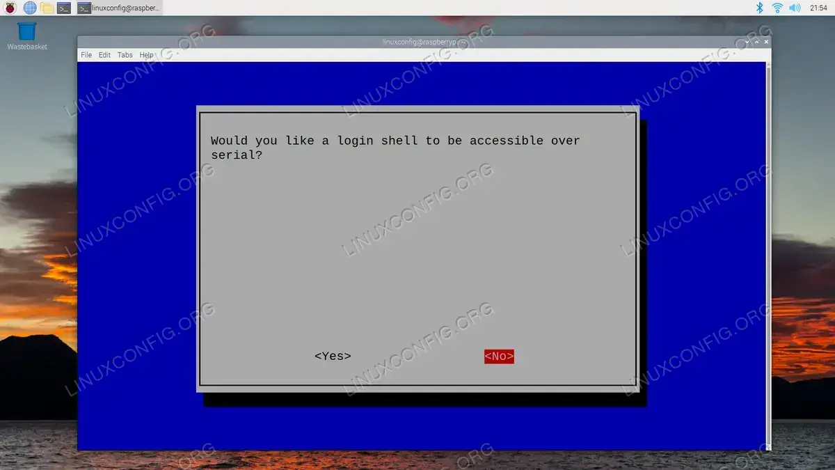 Choose whether to enable a login shell over serial connection