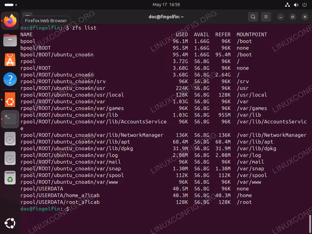 Ubuntu default zfs setup