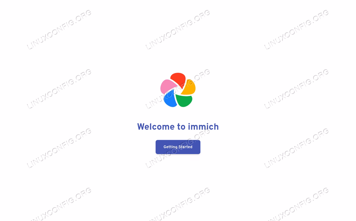Immich welcome page on http://localhost:2283