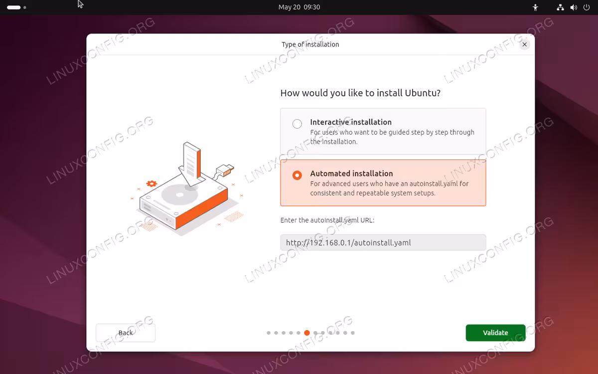 Passing the autoinstall configuration file to the Ubuntu desktop installer