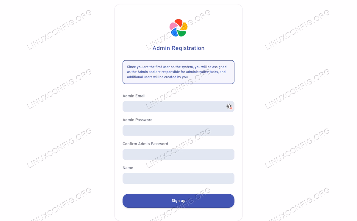 Creating the Immich admin account