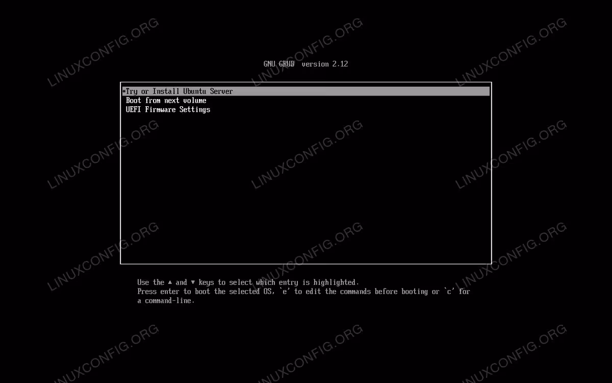 Ubuntu server live GRUB menu