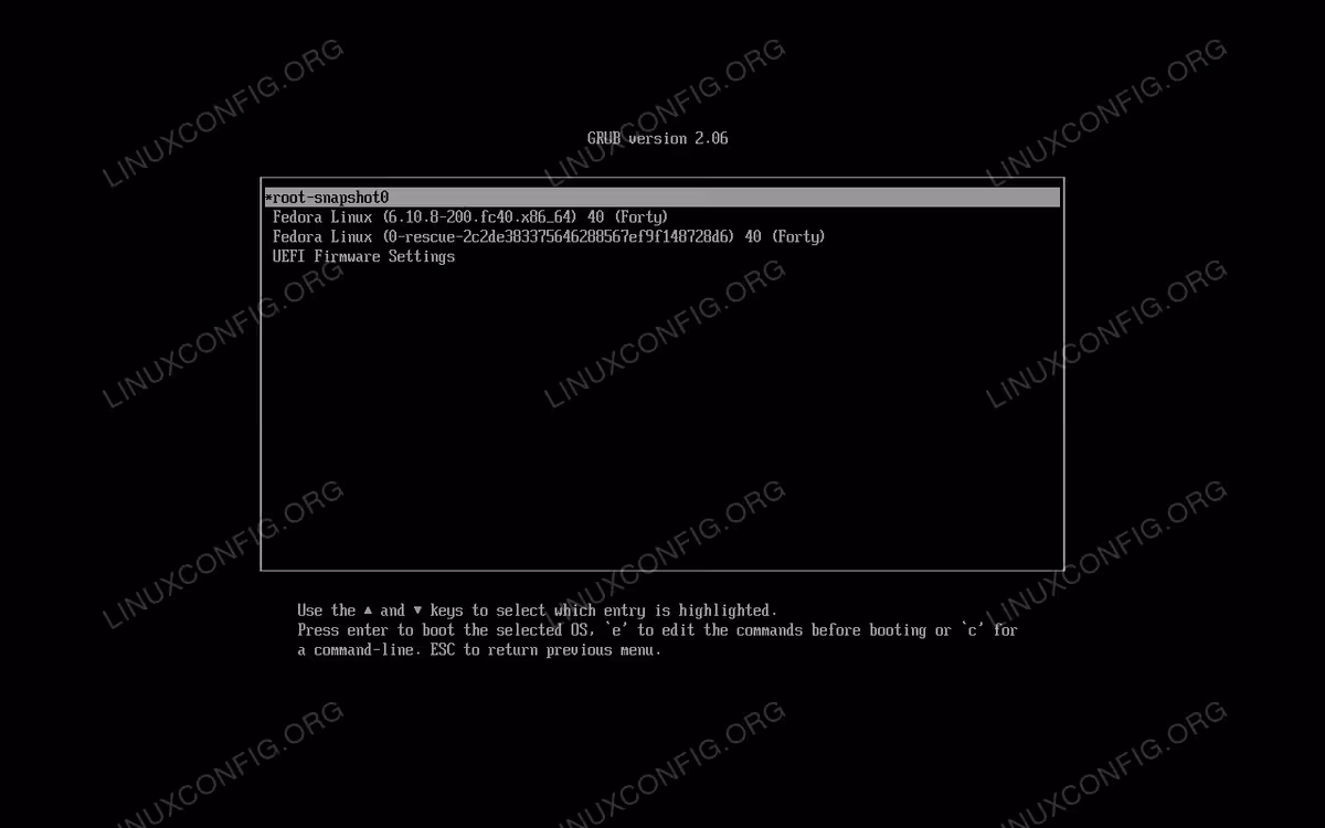 The boot entry created by boom, in the GRUB menu