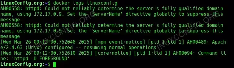 Basic docker command to view container Logs
