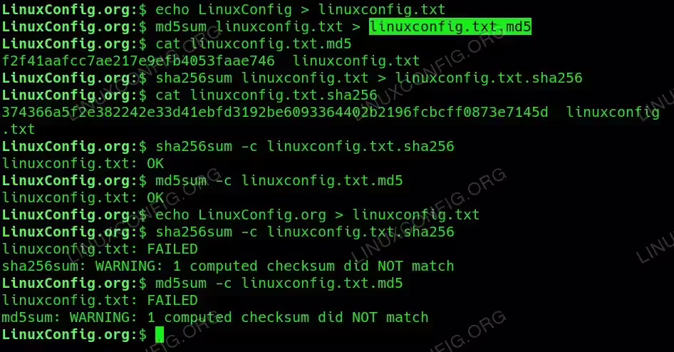 Hash file and check integrity with sha256 and md5