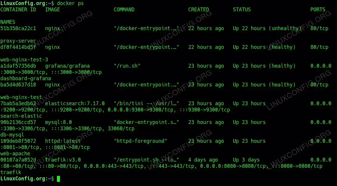 List Running Docker Containers with docker ps command