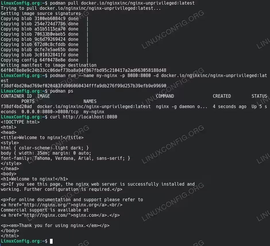 Running simple NGINX server with Podman