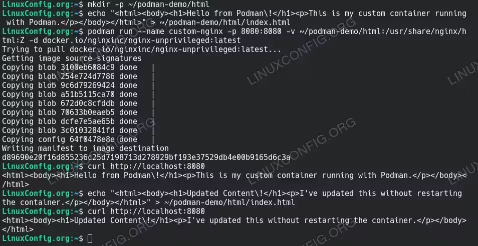 Updating NGNIX podman container web page without the need for a restart