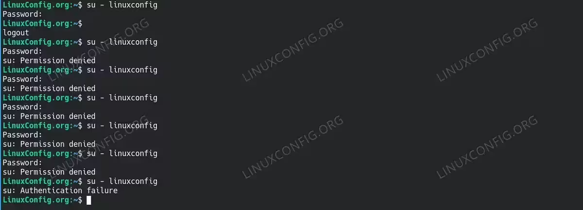 Testing the configuration. User is lock out after five unsuccessful attempts. 