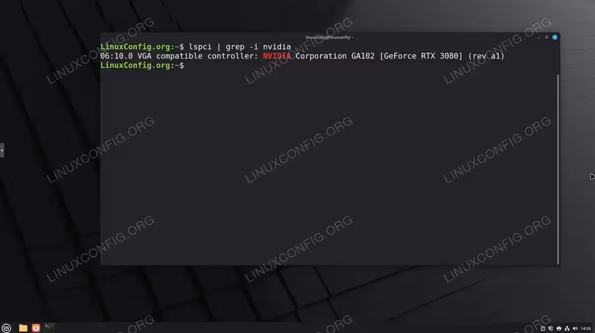 Check NVIDIA graphics card model on Linux Mint using lspci command showing GeForce RTX 3080