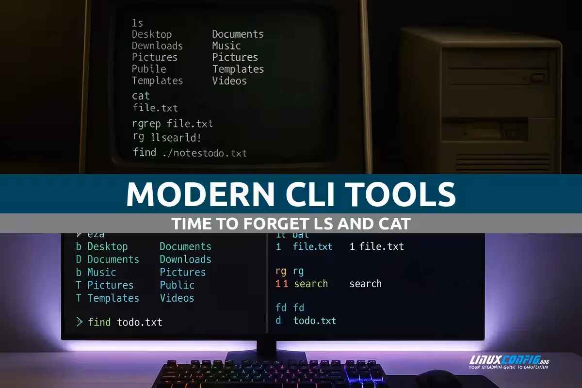 Modern CLI tools replacing traditional Linux commands like ls, cat, grep, and find