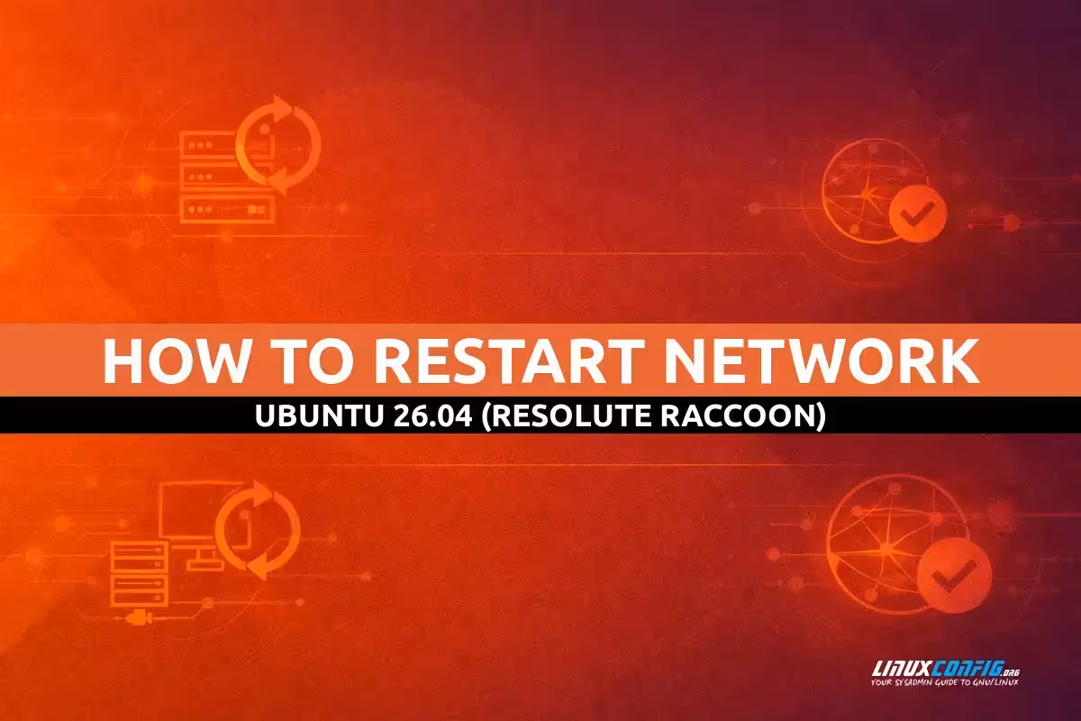 Abstract visualization of network restart process showing interconnected nodes and data flow patterns representing Ubuntu 26.04 network connectivity