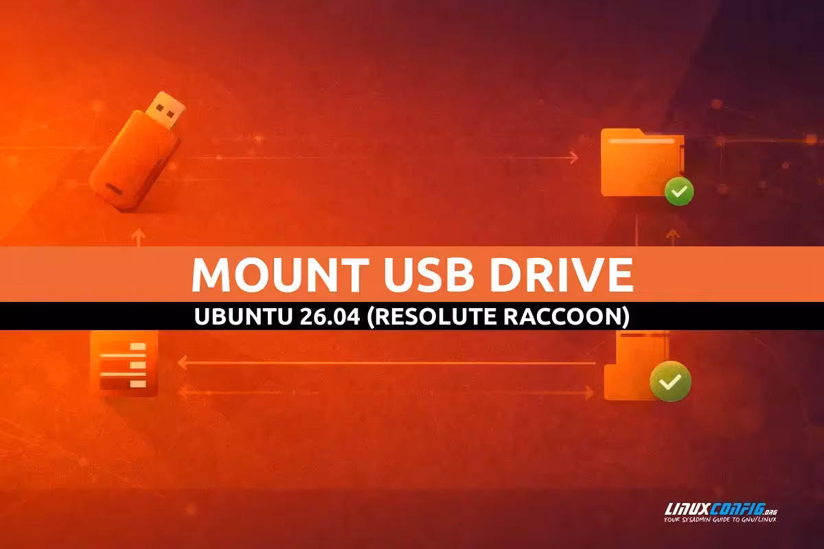USB flash drive connected to Ubuntu 26.04 system with terminal showing mount commands