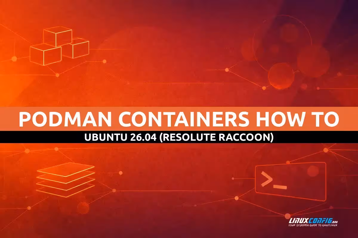 Abstract illustration representing Podman container management on Ubuntu Linux with container icons and orchestration elements