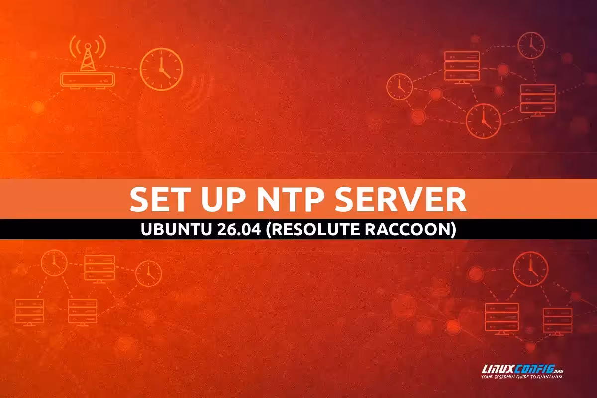 Diagram illustrating NTP server architecture on Ubuntu with a central server synchronizing time from upstream sources and distributing to local network clients