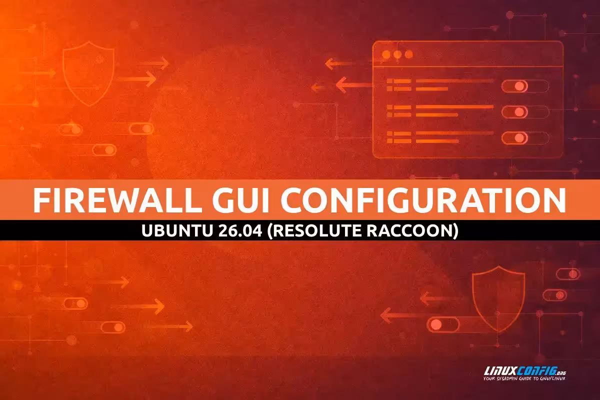 Abstract illustration representing firewall GUI configuration on Ubuntu Linux with a shield icon and network connections