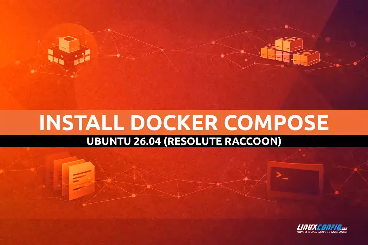 Abstract illustration representing Docker Compose container orchestration on Ubuntu Linux with interconnected containers and configuration elements