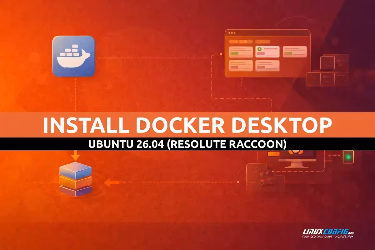 Abstract illustration representing Docker Desktop containerization on Ubuntu Linux with container icons and graphical interface elements
