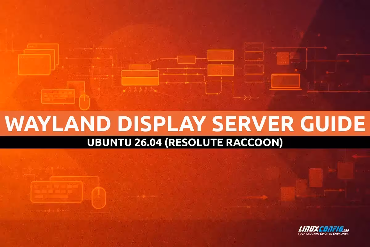 Abstract illustration representing Wayland display server protocol on Ubuntu Linux with geometric compositor layers and window elements