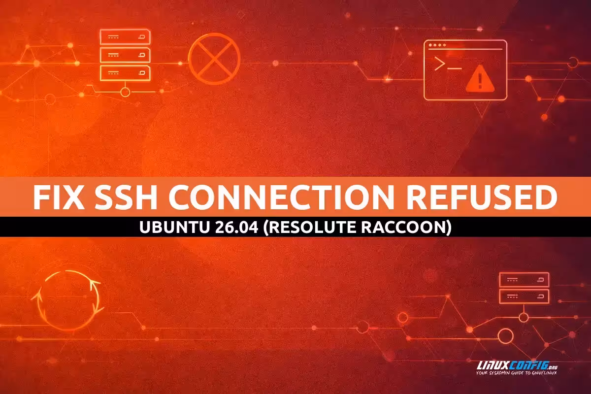 Abstract illustration representing SSH connection troubleshooting on Ubuntu Linux with terminal and network lock icon visuals