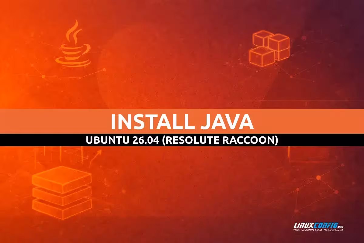 Abstract illustration representing Java installation on Ubuntu Linux with code symbols and coffee cup motif