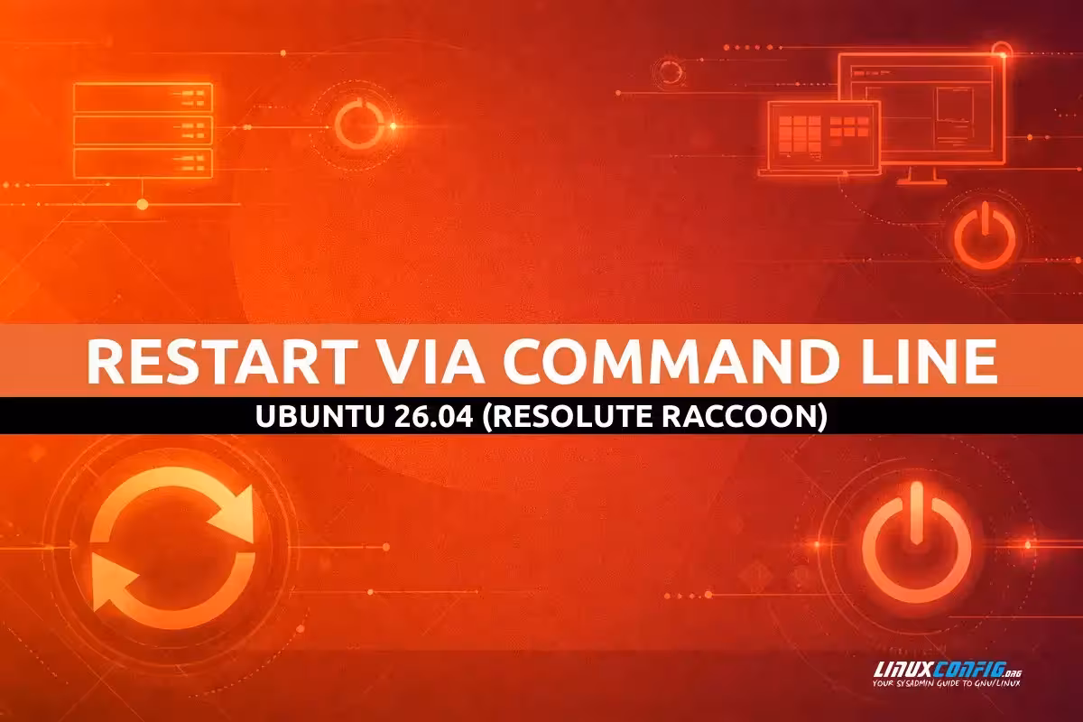 Abstract illustration representing server restart and command line operations on Ubuntu Linux with terminal and power cycle icons