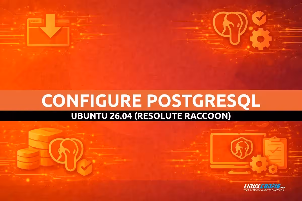 Abstract illustration representing PostgreSQL database management on Ubuntu Linux with database and server visual elements