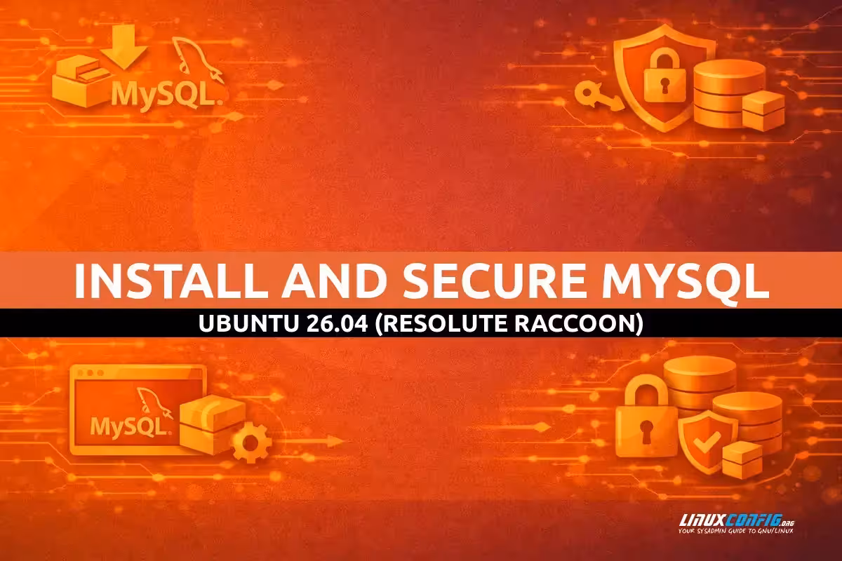 Abstract illustration representing MySQL database server installation and security on Ubuntu Linux with database and lock visual elements