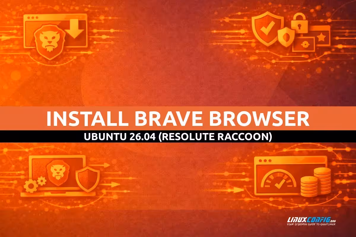 Abstract illustration representing Brave Browser installation on Ubuntu Linux with shield and privacy elements