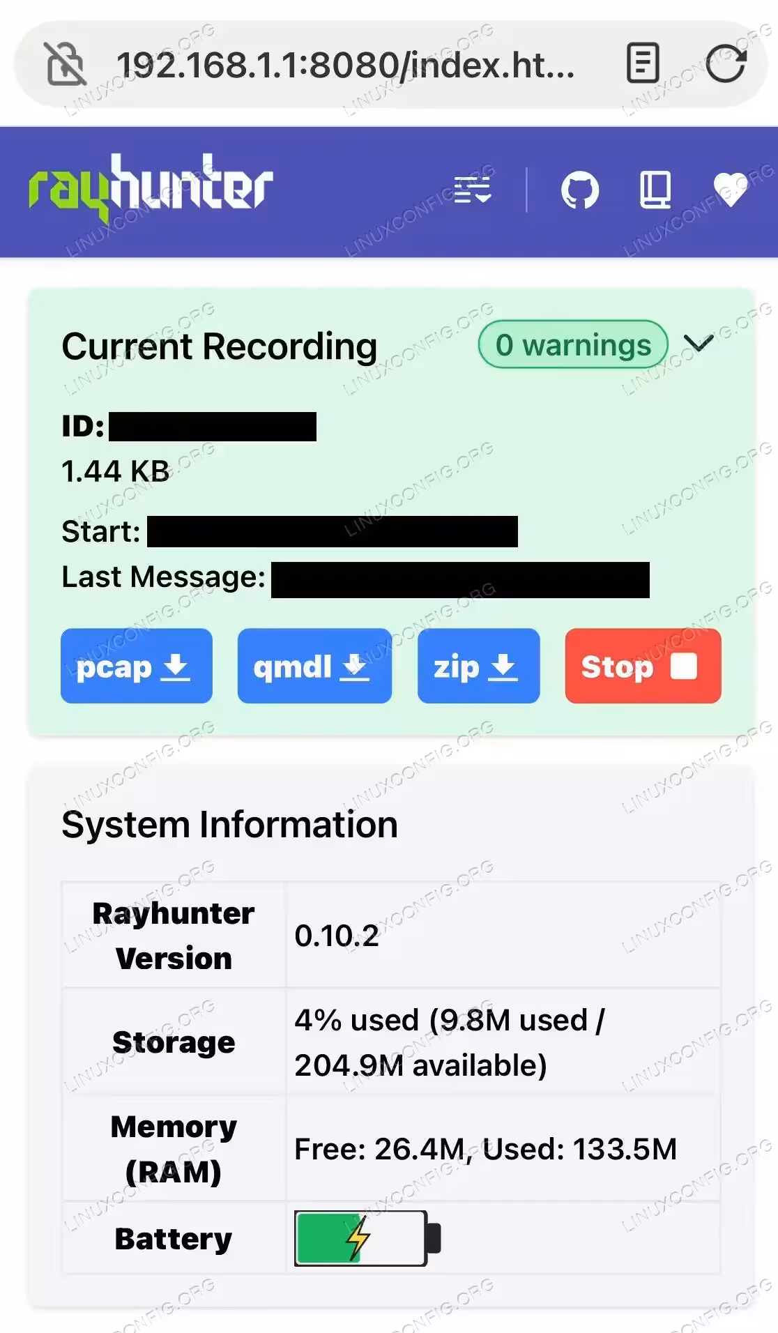 Rayhunter interface mobile 1