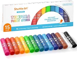 Shuttle Art Tempera Crayon, Set of 15 Colors, Washable Tempera Paint Stick, Pop-up Type, Safe, Washable, Anti-Break, Graffiti, Coloring Books, Paint on Paper, Glass, Wood, Drawing Set, Children, Gift, School Entrance Celebration