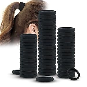 50pcs Black Elastic Hair Ties Seamless Hair Bands No Damage Soft Ponytail Holder for Thick Curly Hair Painless Hair Accessories for Women Girls