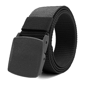 Nylon Belt for Men Military Tactical Slide Plastic Buckle Belt Adjustable No Hole Canvas Web Belt Outdoor, Black, Free size
