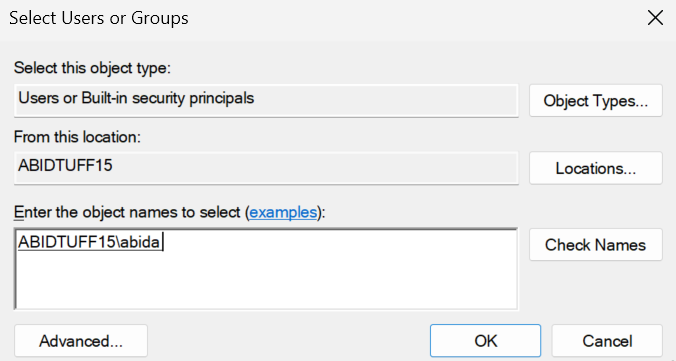 Checking for the user in Log on as a service