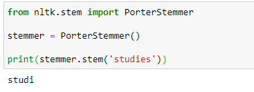Figure 47: Using stemming with the NLTK Python framework. | natural language processing