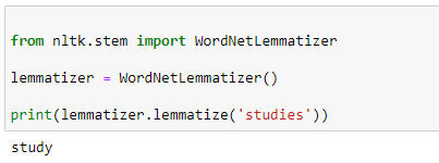Figure 48: Using lemmatization with the NLTK Python framework.|