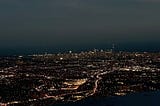 Aerial view of Toronto, Canada, at night.