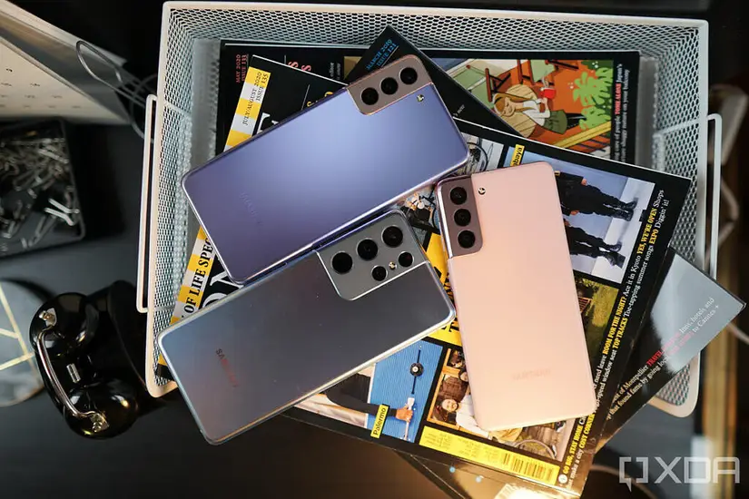Galaxy S21 series on top of magazines