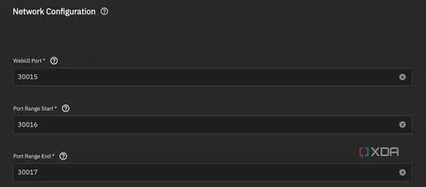 The MineOS configuration page with the fields filled in