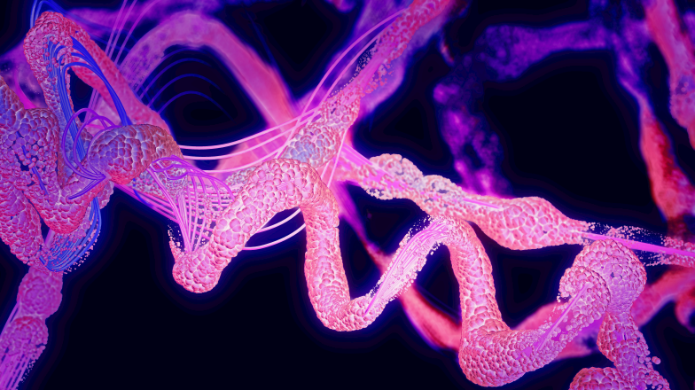 Vibrant 3D rendering of a protein's molecular architecture