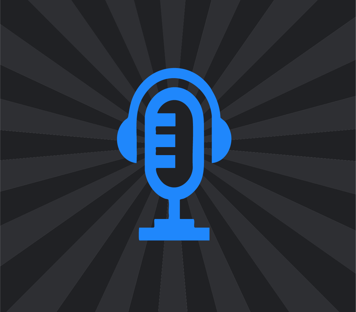 Ilustrasi mikrofon dan earphone berwarna biru