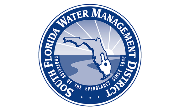 Emblema del South Florida Water Management District con el diseño de Florida y el río
