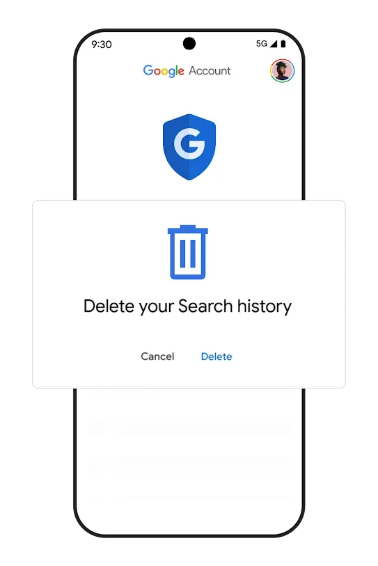 Phone graphic with delete Search activity UI. 