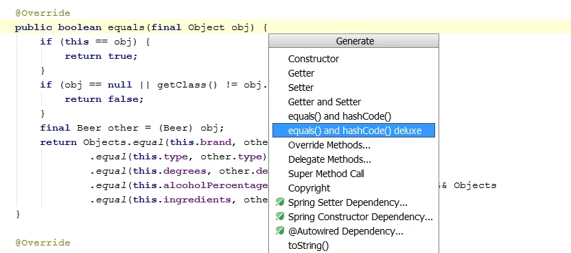 IntelliJ IDEA Generate menu