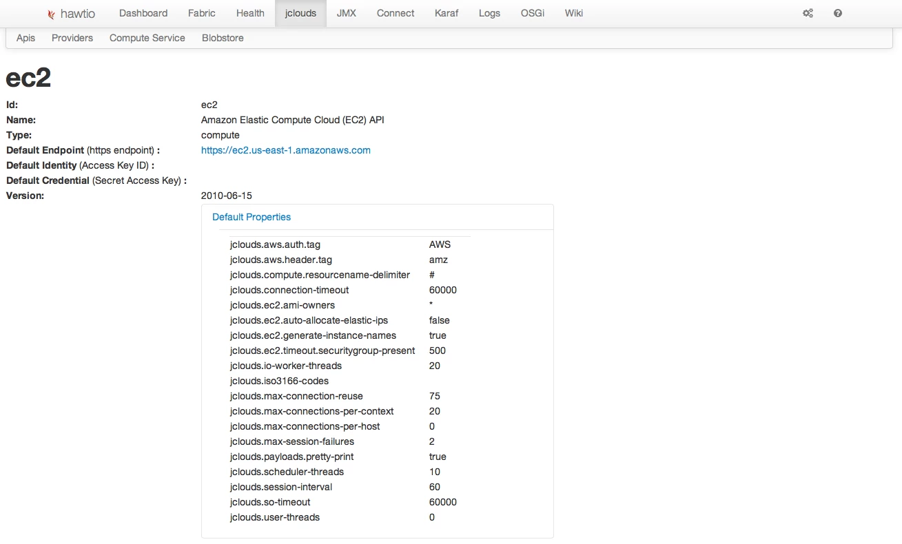 The EC2 Api details page